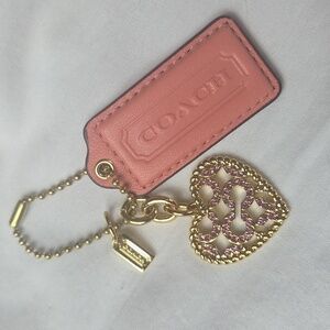 COACH Salmon And Gold Hangtag With Pink Rhinestones Heart Charm